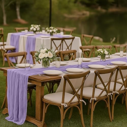 10FT Lilac Purple Cheesecloth Table Runner 120 Inch Rustic Boho Gauze Cheese Cloth Table Runner for Wedding Baby Shower Bridal Shower Birthday Party Home Decorations