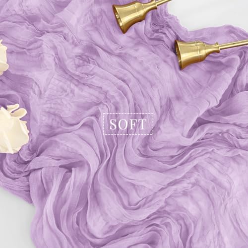 12 Pieces Lilac Cheesecloth Table Runner 10FT Pink Runner for Tables Gauze Fabric Boho 35 x 120 Inches Long Table Runner Decoration Rustic Sheer Runner for Wedding Baby Birthday Party Lilac