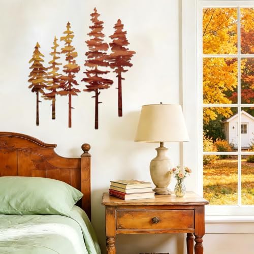 ESTART Metal Autumn Pine Tree Wall Art, Metal Tree Wall Decor | Nature Rustic Farmhouse Cabin Decor, Forest Wall Art for Home Living Room Bedroom Office Indoor and Outdoor Decoration