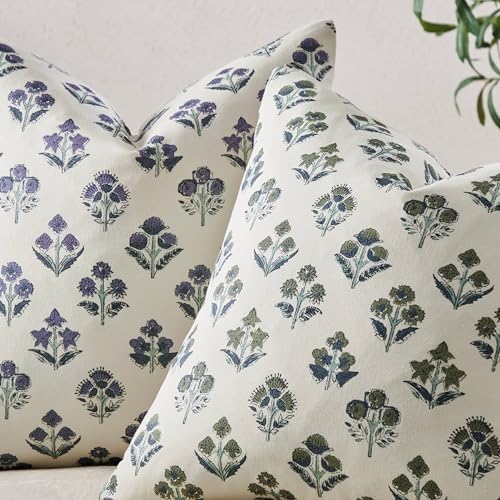 Floral Throw Pillow Covers Set of 2, 18x18 Inches Olive