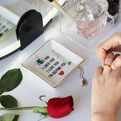 Mothers Day Gifts for Wife Gifts from Husband, Best Gift for Wife Her - Happy Anniversary Birthday Presents for Girlfriend Romantic, Ceramic Ring Dish, Jewelry Tray, Trinket Dish, I Love You
