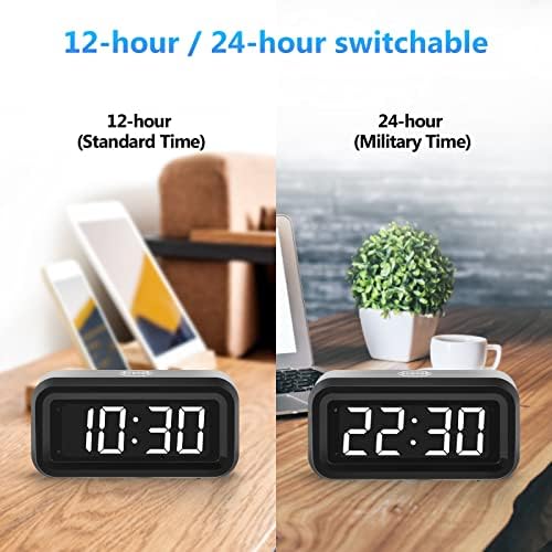 Digital Alarm Clock Battery Operated with LED Display for Bedrooms, Long Battery Life for 12 Months, 3 Brightness Adjustable, 12/24 Hour, Snooze, Black Case with White Digits