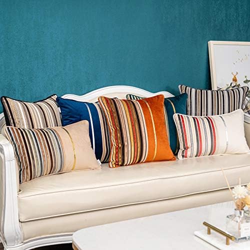 Yangest Black Striped Patchwork Throw Pillow Cover Gold Leather Cushion Cover Zippered Pillowcase for Sofa Couch Bedroom Living Room Home Decoration,20x20 Inch