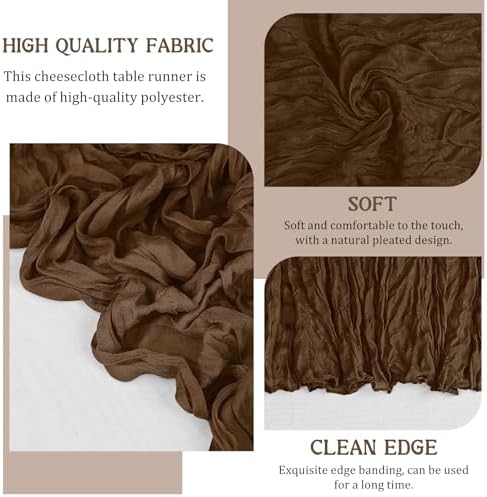 3 Pack 120 Inch Brown Cheesecloth Table Runner Boho Rustic Gauze Sheer Romantic 10 FT Long Cheese Cloth Table Runner for Bridal Baby Shower Wedding Party Birthday Holiday Home Easter Decor