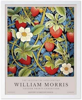 Poster Master William Morris Poster - Owl Print - Bird Art - Botanical Art - Flower Design - Exhibition Artwork - Animal Illustration - Floral Illustration - Aesthetic Design - Office or Bedroom Decor - 8x10 White Framed
