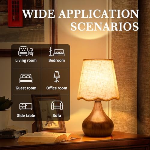 Ziqqeelam Wood Grain Small Table Lamp, Farmhouse Bedroom Lamps for Bedside Nightstand, Vintage Small Table Lamps for Small Spaces for Kitchen Counter, Home Office, Living Room, Kids Dorm, Bookshelf