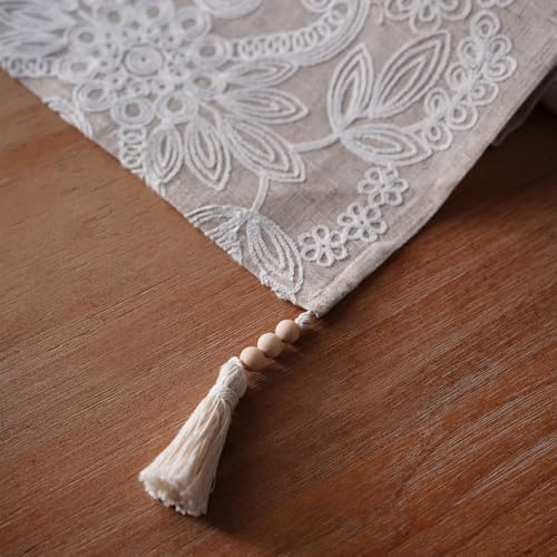 Embroidered Table Runner Boho Farmhouse Dresser Scarf, 14" x 38"