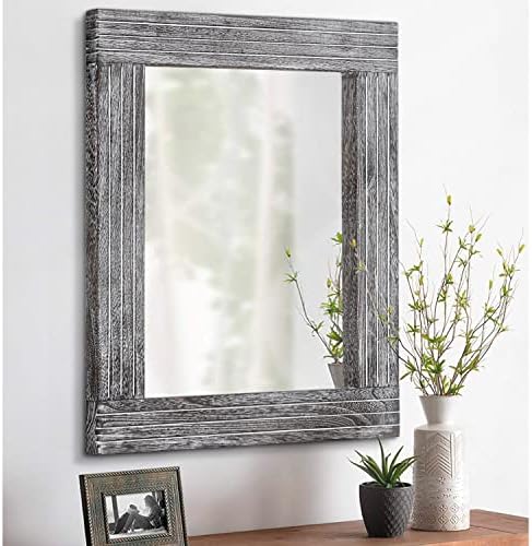 Wall Mirror Rustic Wooden Frame Rectangle Mirror Vintage Hanging Mirror for Bedroom Bathroom Living Room Farmhouse Wall Decor Large 26" x 18"