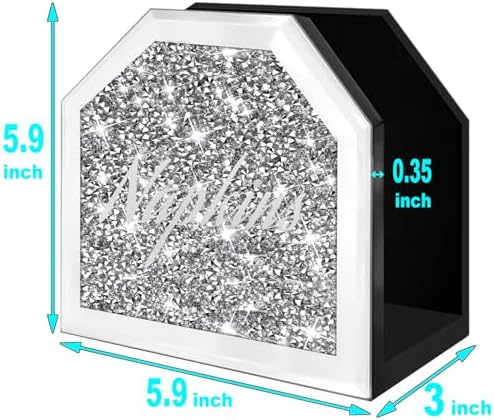 Wocred Mirror Napkin Holder,Crystal Crushed Diamond Vertical Holder,Cute Tissue Holder Holds Napkins Upright for Bathroom，Dining Table，Kitchen Table.(5.9”X5.9”X3”)