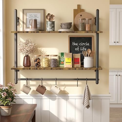 Merapi 31.5" Industrial Pipe Floating Shelf with Towel Bar & Hooks