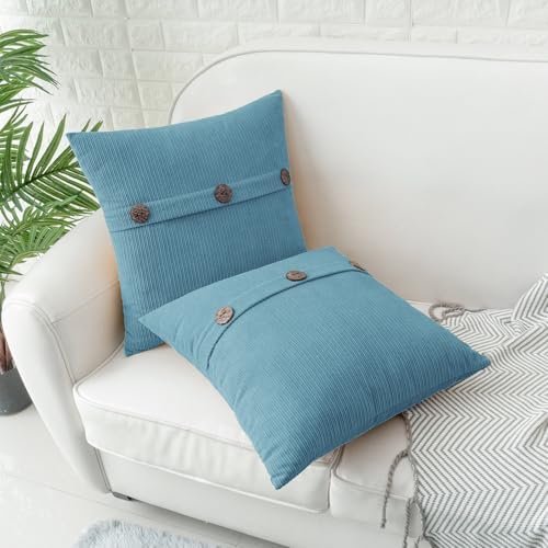 HWY 50 Smoke Blue Chenille Throw Pillow Covers 16x16 Inch Buttons Pack of 2