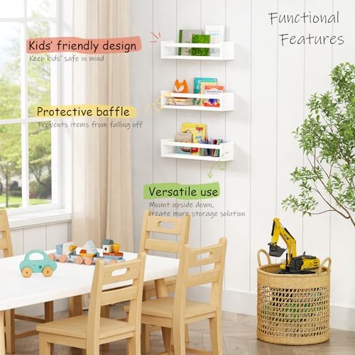 Harwaya White Nursery Floating Book Shelves for Wall Set of 3, Kids Wall Shelves for Baby Room Bedroom, Modern Hanging Bookshelf for Baby Toddler Children Girls Boys Decor and Toys Books Storage