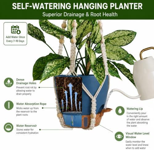 3 Set Self Watering Hanging Planter for Indoor Plants Macrame Plant Hangers