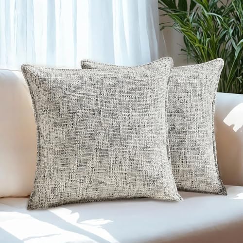 HAUSSY Pack of 2 Chenille Tweed Throw Pillow Covers 20x20 Inch, Black