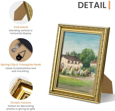 upsimples Vintage 8x10 Picture Frame, Antique Gold Frames, 2 Pack