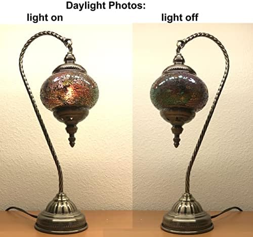 SILVERFEVER Handcrafted Mosaic Turkish Lamp Moroccan Glass Table Desk Bedside Light Bronze Base with E12 Bulb Calm Pastels Light