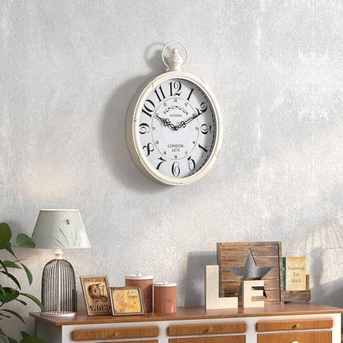 Menterry Large Oval Retro Wall Clock, Rustic Vintage Style, Antique White