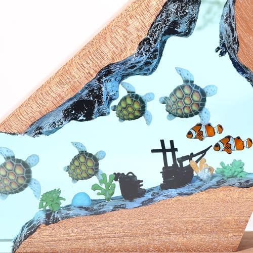 Handmade Turtles Resin Ocean Lamp with Wood Base