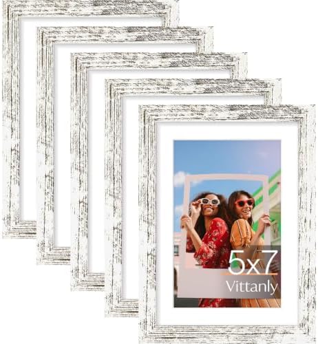 Vittanly 5x7 Picture Frames Set of 5, Wall Mount or Tabletop Display