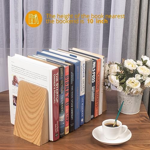 DRELIFAM Ash Wood Book Ends Heavy Duty Handmade Book Ends for Shelves Decorative Bookends to Hold Heavy Books (Ash Wood Large)