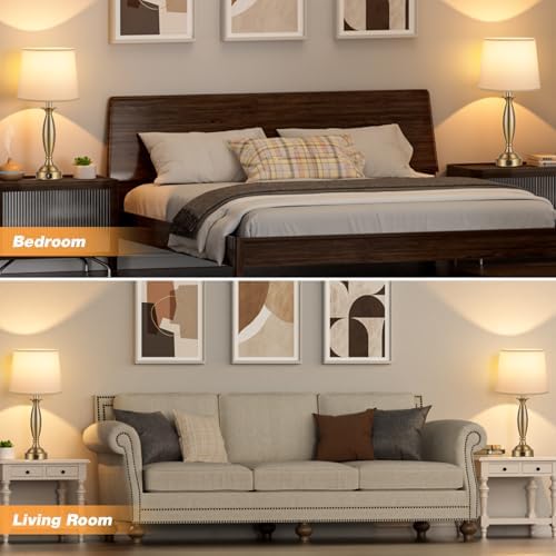 Bedroom Lamps for Nightstand, 3 Way Dimmable Gold Bedside Lamps with USB