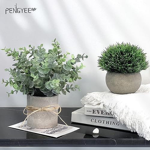 4 Pack Small Potted Eucalyptus Fake Plants for Bathroom Shelf