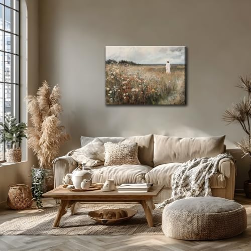 KYHDCJUB Jesus Leaves the 99 Sheep Wall Art Jesus Wall Art Christian Canvas Painting Religious Faith Picture Prints Christian Wildflowers Artwork for Living Room Bedroom Church 16x24 Inch