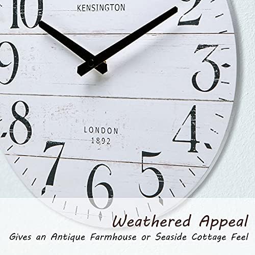 NIKKY HOME Farmhouse White Wall Clock - 12 Inch Quartz Battery Operated Vintage Wooden Decorative Silent Analog Clock for Kitchen, Living Room, Bedroom, Office