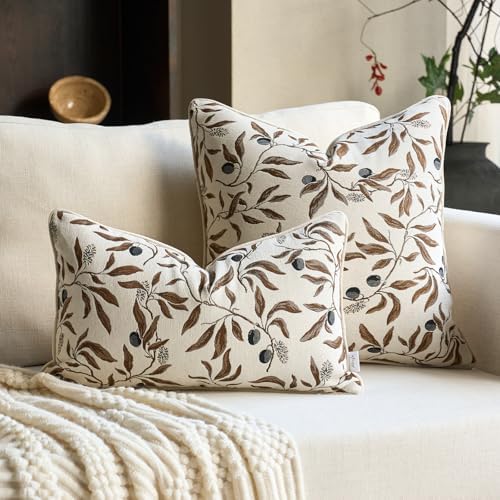 Alerfa Beige Floral Throw Pillow Cover 18 x 18 Inch Sqaure Luxury Decorative Pillow Cover for Couch Living Room Bedroom