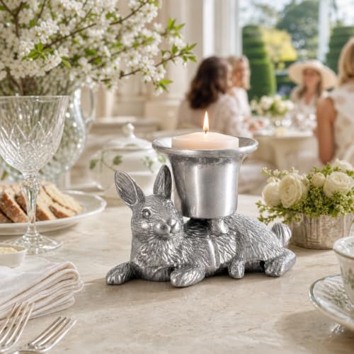 Arthur Court Aluminum Bunny Candle Holder - Elegant Taper Candlestick for Easter Decor - 2.25 inch Tall x 3.5 inch Wide
