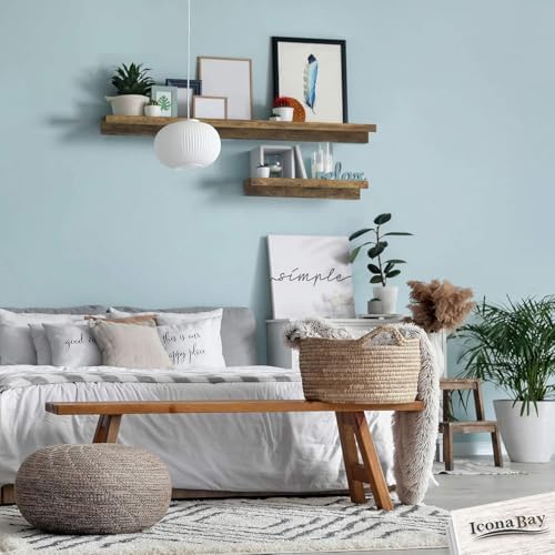 Icona Bay 16 Inch Floating Shelves for Wall - Set of 3 in Walnut Brown - Modern Rustic Style - Wall Mounted Display Shelves - Picture Ledges