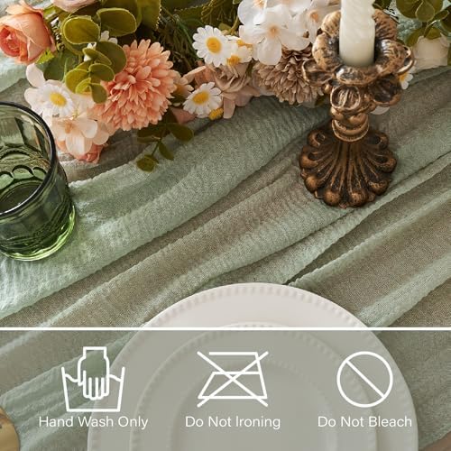 1Pcs Cheesecloth Table Runner Sage Green 10FT Boho Gauze Cheese Cloth Table Runners 120 Inches Long Rustic Sheer for Centerpiece Home Party Christmas Wedding Baby Shower Spring Easter Decor