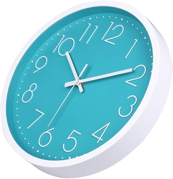 jomparis 12 Inch Silent Non-Ticking Battery Operated Round Turquoise Wall Clock Easy to Read for Pool/Home/Office/School/Kitchen/Bedroom/Living Room Teal Clocks
