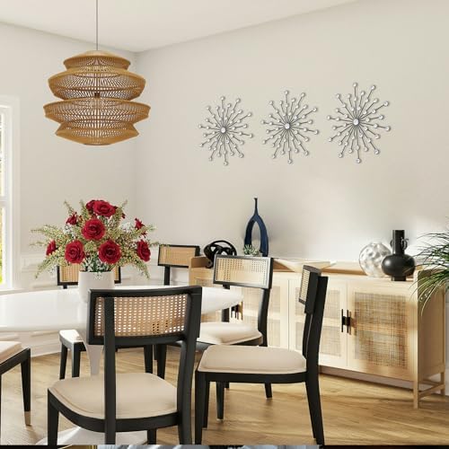 ZEXUIRU 3 Set Black Starburst Wall Art for Home Decor Metal Bling Crystal Rhinestones Sunburst Wall Decor Sparkling Rhinestone Art Accent Black - 13in