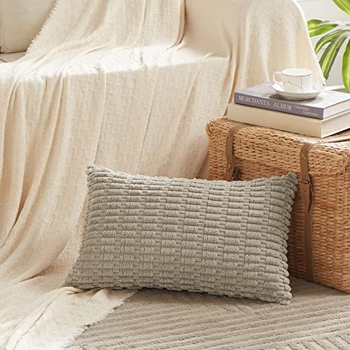 Fancy Homi 4 Packs Decorative Throw Pillow Covers for Living Room Couch Bed, Modern Farmhouse Boho Home Décor Accent Cushion Case, 20" x 12", Taupe