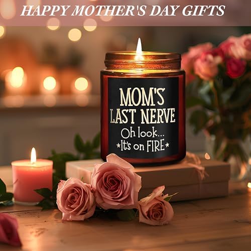 Mom's Last Nerve Candles - Fun Birthday, Valentines Day, Mothers Day Gifts from Daughter, Son - Funny Stress Relief Relaxation Gifts for Women Wife New Mom - Sea Salt Jasmine Soy Spa Candle