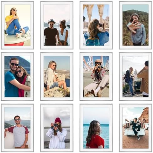 Frametory 12 Pack 13x19 Aluminum Frame with Mat for 11x17 Photo, Silver