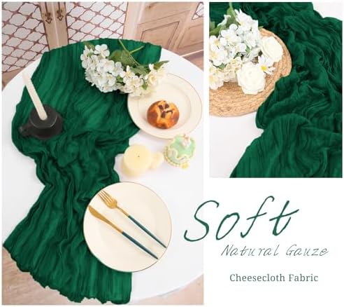 10 Pack Emerald Green Cheesecloth Table Runner Long,21.5 x 120 Inch