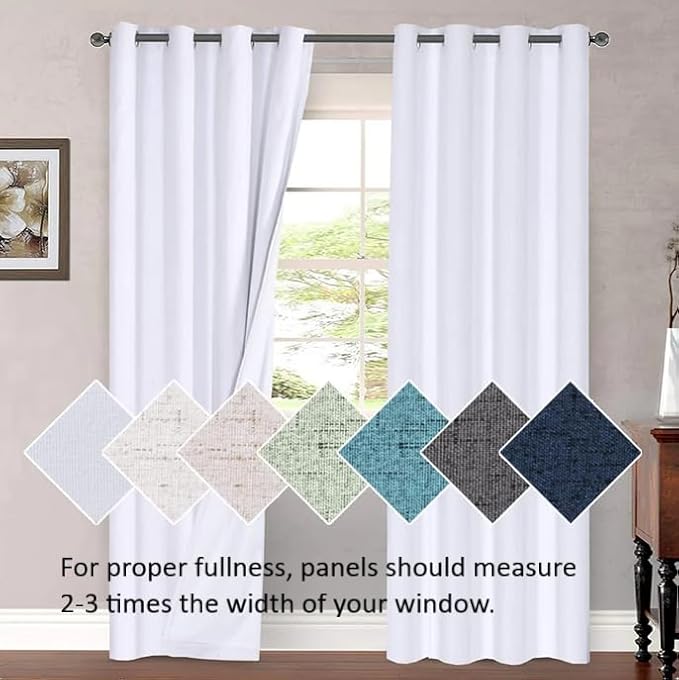 H.VERSAILTEX White Linen Sheer Curtains for Living Room Farmhouse Flax Linen Blended Curtain Panels Light Filtering Privacy Curtains 84 inch Length 2 Panels Grommet Drapes, 52" W x 84" L, Pure White