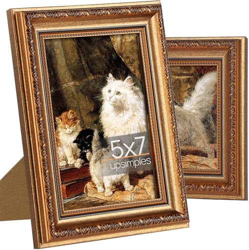 upsimples Vintage 5x7 Picture Frame, Antique Bronze and Black Frames 2 Pack