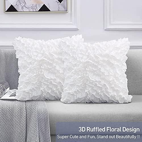 Leeden Throw Pillow Covers (Set of 2), 3D Design Handmade Cute Ruffles Pillowcase, Christmas Decorative Cushion Cover for Sofa Couch Bedroom Living Room, 16 x 16 inch, White