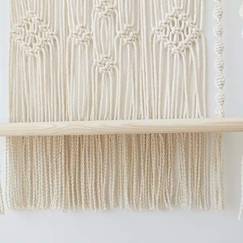 Macrame Wall Hanging Shelf, Boho Decorative Floating Plants Swing Hanging Shelf Wooden Storage Hanger, Handmade Cotton Rope Woven Home Wall Decor