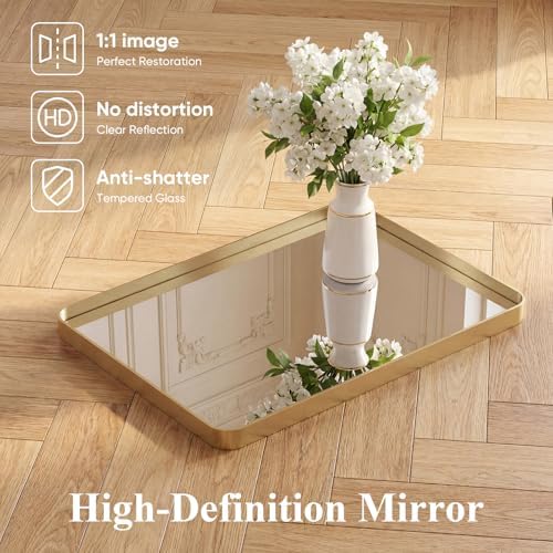 NEWBULIG 30"x36" Wall Mirror, Bathroom Mirrors for Over Sink, Gold | Matte Metal Framed Vanity Mirror with Tempered Glass, Entryway, Living Room, Bedroom