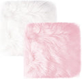 2Pack 12’’ Small Faux Fur Cushion Fluffy Plush Area Rug Photo Props | Small Product Photo Background for Tabletop Photography, Luxury Jewelry, Nail Art, Home Decor (Square, White + Pink)