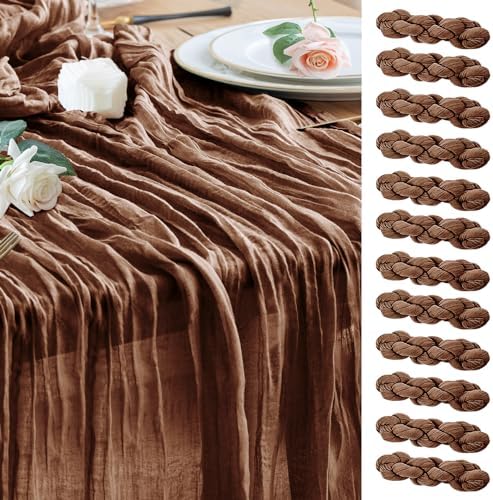 Wokceer Cheesecloth Table Runner Brown 10FT Boho Gauze Runner, 12 Pack