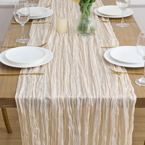 Asee'm 6pcs Beige Cheesecloth Table Runner Summer 10FT Boho Gauze Rustic