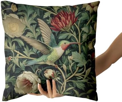 Giwawa Vintage Hummingbird Pillow Covers Set of 2, Rustic Green Bird Floral Pillow Cases 20x20in, Boho Flower Botanical Cotton Throw Cushion Covers for Sofa Couch Patio Seasonal Decoration