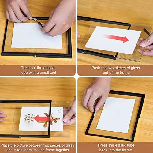 4x6 Black Floating Picture Frame set of 2, Gift Metal Glass Photo Frames, Only for Tabletop Display Vertically (Black, 4x6)
