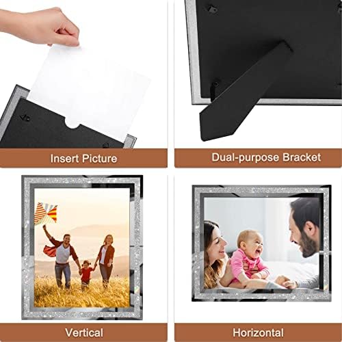 8x10 Picture Frames Set of 4, Glitter Photo Frame for Tabletop, Sliver Gifts Glass Picture Frame, Horizontally or Vertically