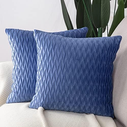 MADIZZ Set of 2 Super Soft Velvet Decorative Throw Pillow Covers 24x24 inch Royal Blue Square with Texture Luxury Style Cushion Case European Pillow Shell for Sofa Bedroom